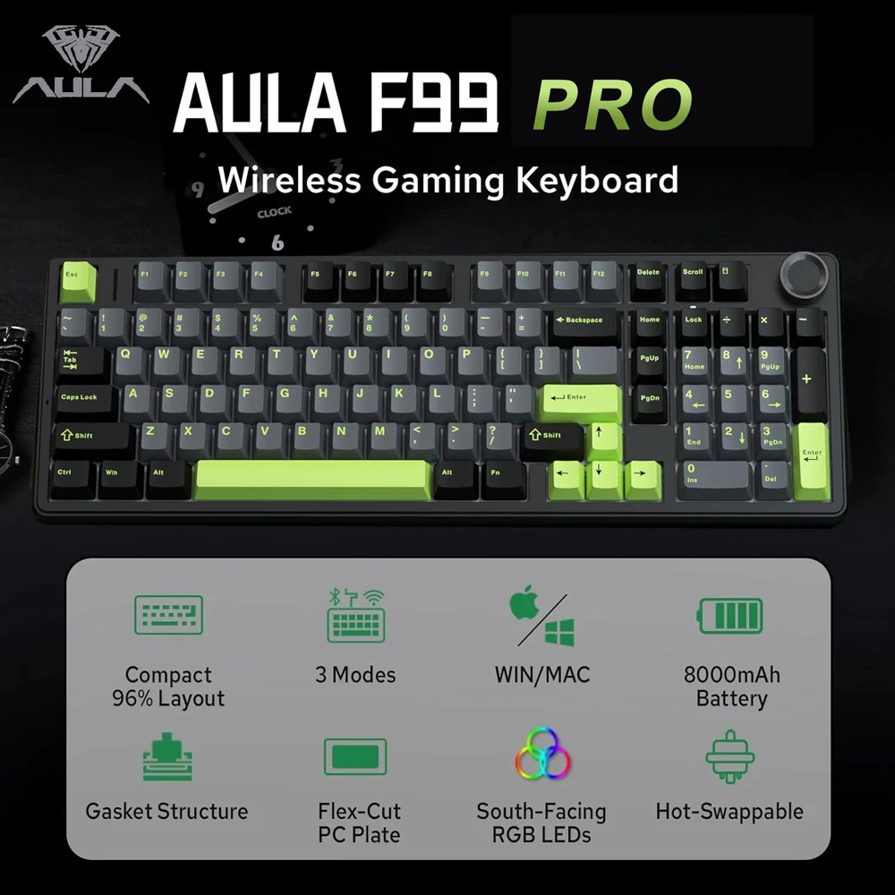 Gaming Keyboard Mechanical Wireless - AULA F99PRO Keyboard Mekanis Gaming 99
