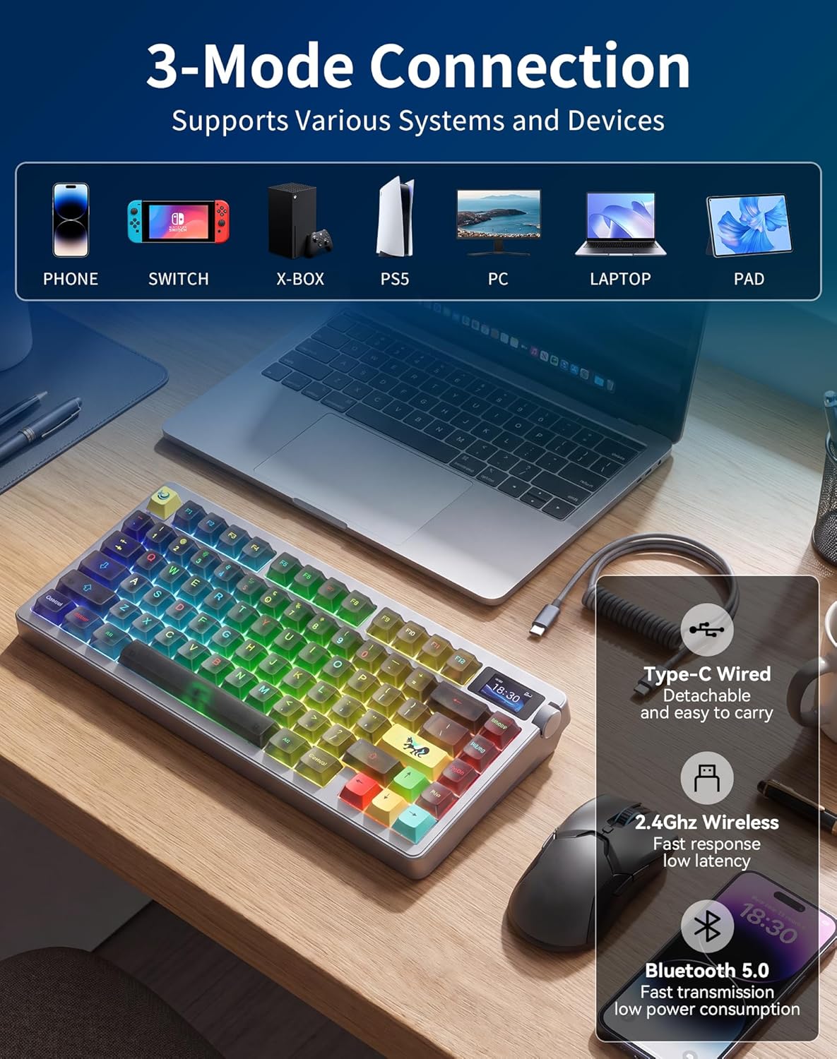 AULA NOVA75 Keyboard Mekanik H - Gaming Keyboard Mechanical Wireless ulasan dan harga