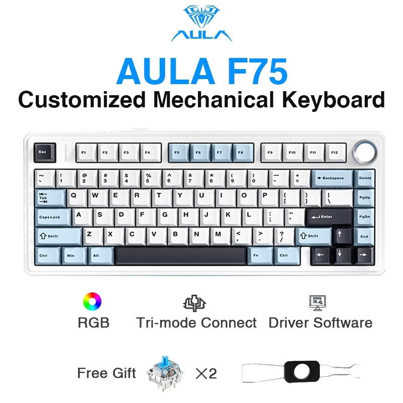 AULA F75 75% Keyboard Mekanis  - Gaming Keyboard Mechanical Wireless ulasan dan harga