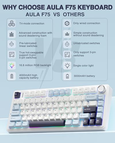 AULA F75 75% Keyboard Mekanis  - Gaming Keyboard Mechanical Wireless ulasan dan harga